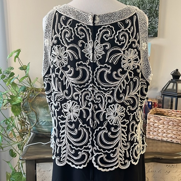 J KARA FLORAL BEADED FORMAL MAXI DRESS BLACK WHITE PLUS SIZE 16P NEW WITH TAGS - Picture 6 of 13